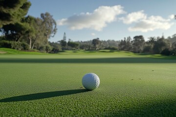 Fototapeta premium Close-up gimme ball pada golf green, palo alto, california,generative ai