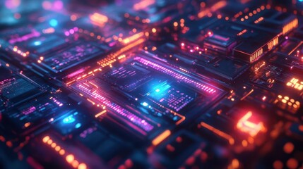 Fototapeta premium Travel photography essentials glowing with digital tools in a futuristic landscape Futuristic Neon High Detail