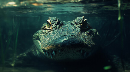 Obraz premium A striking alligator lurking in the water