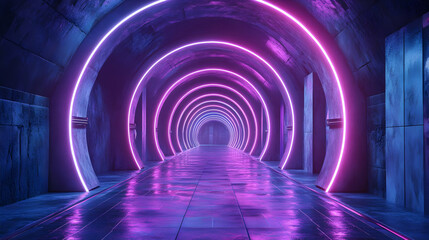 Obraz premium Neon Purple Glowing Arcs 3D Illustration