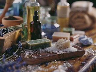 Collection of artisan handmade soaps and skin care items made with natural ingredients, essential oils, herbs, and botanical extracts for a holistic and eco-conscious lifestyle.