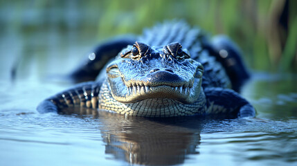 Obraz premium A striking alligator lurking in the water