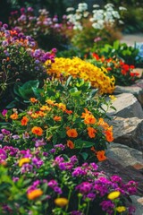 Colorful garden with diverse blooms