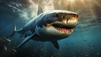 Great White Shark Swimming in Ocean