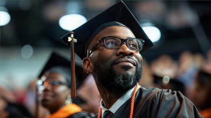 Proud graduate in cap and gown at university commencement ceremony