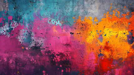 Obraz premium Vibrant Colorful Graffiti Texture, A vibrant abstract graffiti texture featuring splashes of bold colors like pink, orange, and teal.