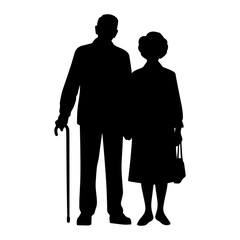 Vector illustration. Minimalism. Silhouette couple man and woman. Pensioners. Old men. An elderly couple.	

