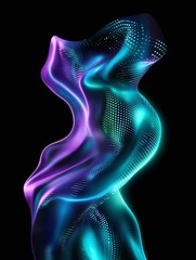 Naklejka premium Abstract composition of flowing shapes in vibrant colors, set against a dark background. A minimalist poster in metallic and chrome gradient style.
