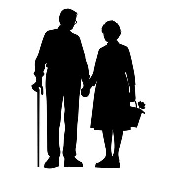 recommend clip art: Vector illustration. Minimalism. Silhouette couple man and woman. Pensioners. Old men. An elderly couple.	
                    