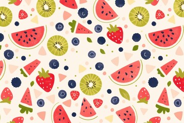 Colorful Fruit Pattern with Watermelon and Berries