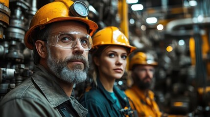 oil workers clad in protective gear collaborate efficiently with heavy machinery in an industrial setting showcasing teamwork and the importance of safety measures in the oil industry