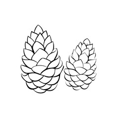 Black and white pine cones icon in line art