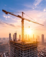 Aerial View of Construction Site with Cranes and Buildings Under Development in Urban Environment