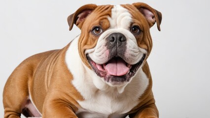 Fototapeta premium Portrait of Red english bulldog on grey background