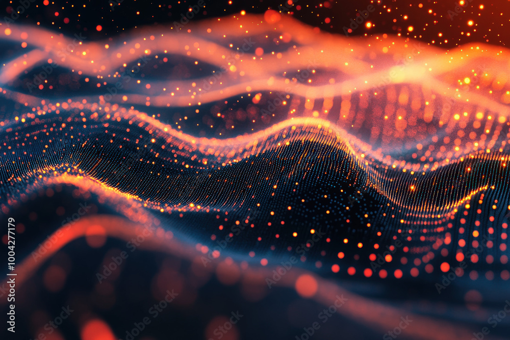Poster a mesmerizing display of floating particles in waves of light showcasing vibrant colors and patterns