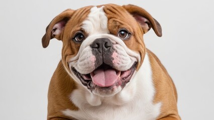 Fototapeta premium Portrait of Red english bulldog on grey background