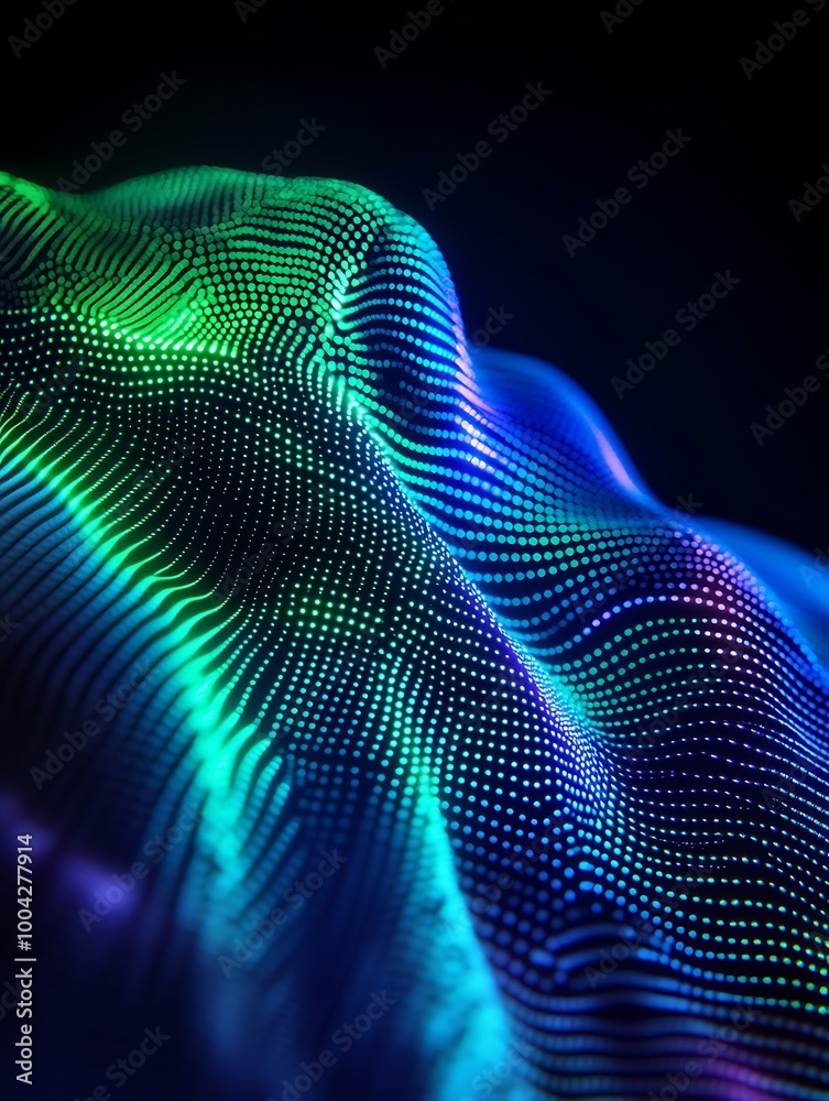 Poster abstract digital wave with vibrant colors, creating a mesmerizing visual effect on a dark background