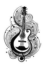 Musical Pattern. Black and white line art. T-shirt print, tattoo design.