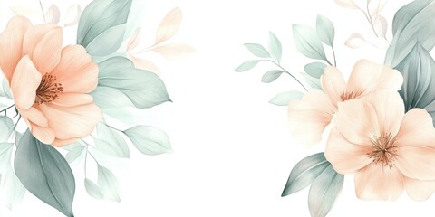 Soft watercolor floral arrangement with leaves on a white background, ideal for invitations.