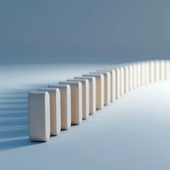 Obraz premium Imagine: clean photorealistic image of demonstration interrupted domino effect. One line of dominos