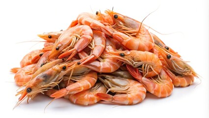 Pile of shrimps isolated on white background