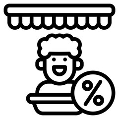 bazaar discount shopman outline icon and illustration