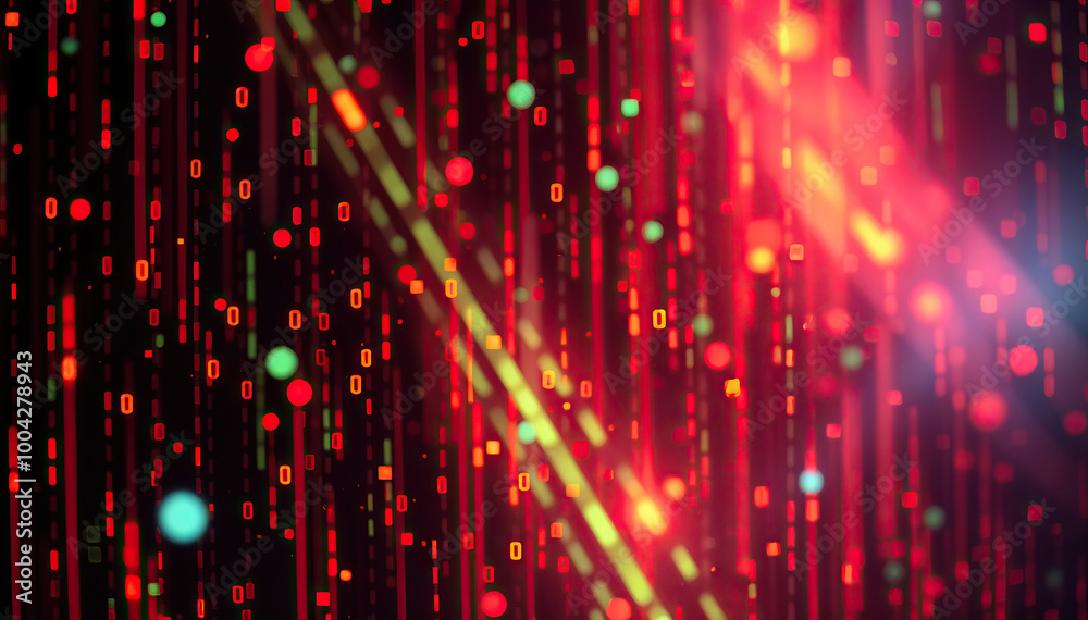 Poster vibrant abstract background with red green binary code digital data stream cybersecurity concept