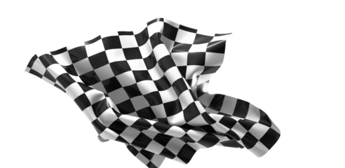  Image of motor racing black and white checkered finish flag waving