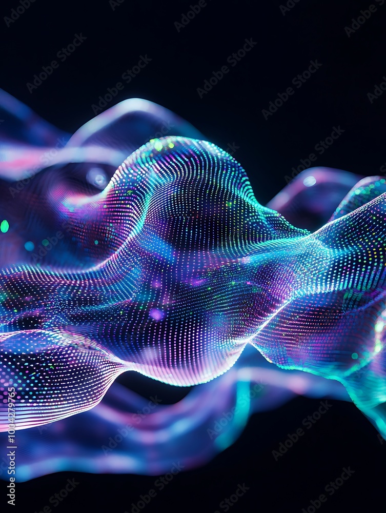 Poster abstract digital waves with vibrant colors and intricate patterns, creating a mesmerizing visual eff