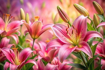 Fototapeta premium Pink and brown lily plants on asymmetrical background