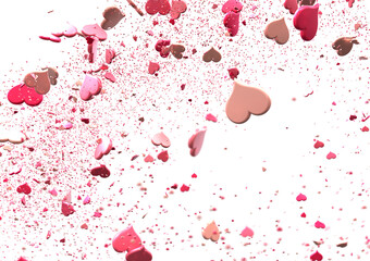 3D illustration of hearts falling in transparent PNG