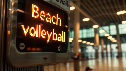 word "BEACH VOLLEYBALL" in big letters on a display at the airport