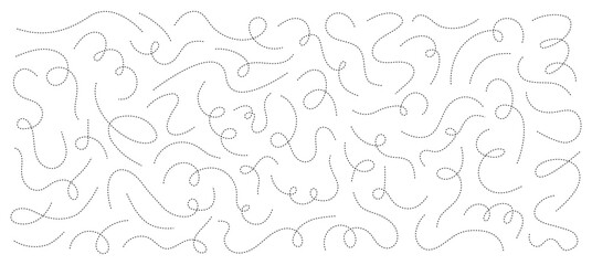 Hand drawn squiggly dashed, dotted lines, curved lines vector collection