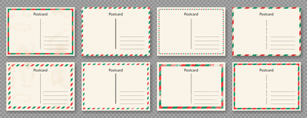 Postcard Frames set. Vintage postcard with paper texture. Postal card blank design. Flat Vector illustration