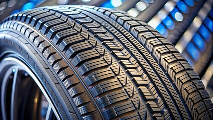 Close-up, tyre or tire thread for automobile industry, sales and mechanic
