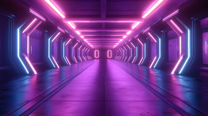Futuristic Neon Corridor 3D Illustration
