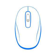 Computer mouse illustration in blue outline on white background