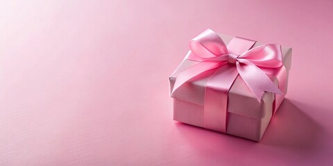 Fototapeta premium pink gift box with ribbon on pink background