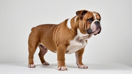 Fototapeta premium Red english bulldog on grey background
