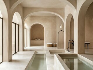 A large room with a white ceiling and a white floor