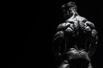 Fototapeta premium body builder show of his muscle isolated on black background