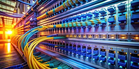 Expansive Wide Area Network Infrastructure with Fiber Optic Cables and Data Transmission Equipment