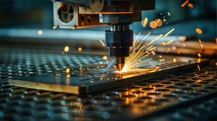 Highprecision industrial cnc laser cutting machine in action with dynamic sparks