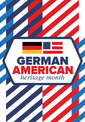 German-American Heritage Month. Happy holiday celebrate annual in October. Germany and United States flag. Culture month. Patriotic design. Poster, card, banner, template. Vector illustration