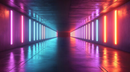 3D Neon Lights Tunnel Abstract Background