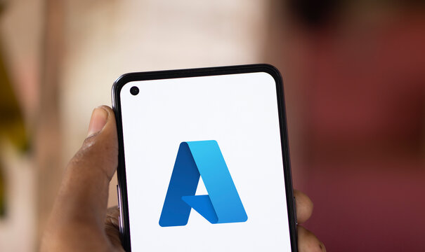 Dhaka, Bangladesh- 1 Oct 2024: Microsoft Azure logo is displayed on smartphone.