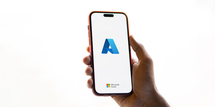 Dhaka, Bangladesh- 1 Oct 2024: Microsoft Azure logo is displayed on smartphone.
