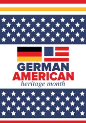 German-American Heritage Month. Happy holiday celebrate annual in October. Germany and United States flag. Culture month. Patriotic design. Poster, card, banner, template. Vector illustration