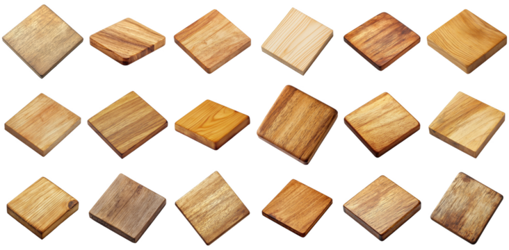 Wood Texture Squares Set on Transparent Background - Ideal for Design Elements and Overlays - Powered by Adobe