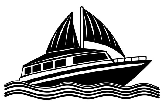 recommend clip art: Catamaran Sailing Smoothly Across the Ocean Silhouette